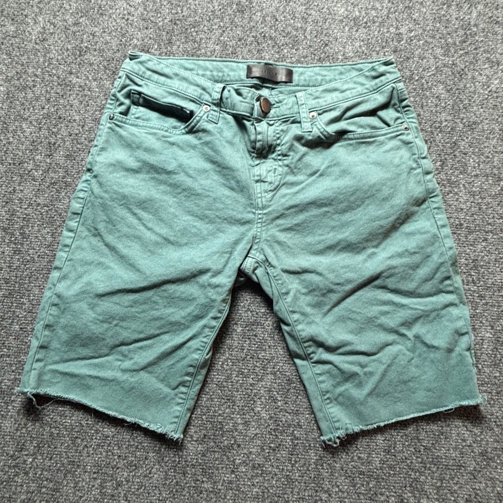 J Brand Cut Off Denim Shorts Green Cotton Linen Blend Size 30 JB001435